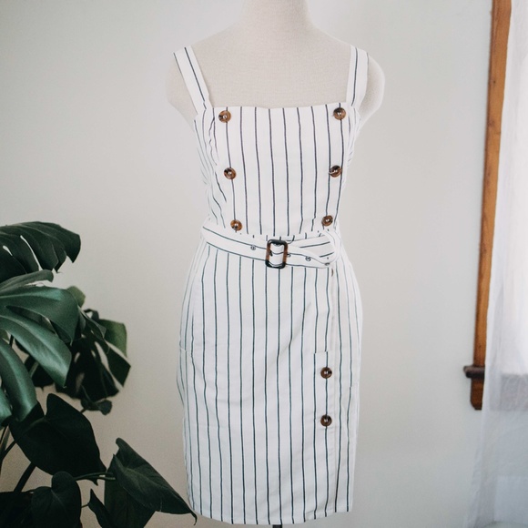 Forever 21 / NWT White + Black Stripe Button Dress - Picture 2 of 3